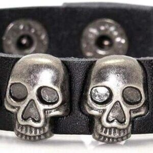 Leather‎ Skull Wristband Punk Rock Goth Skulls Wristband Wrist 7.5"